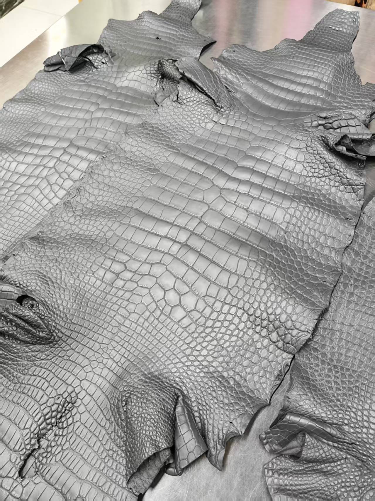 Genuine Matt US alligator crocodile leather top handle handbag by Rossie Viren in dark grey, business style office bag.