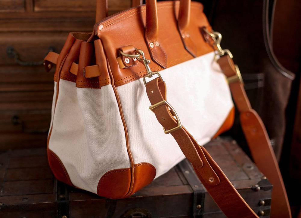 Unisex vintage oil wax leather top handle canvas bag by Rossie Viren, featuring large size and durable design.