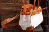 Womens Genuine Vintage Oil Wax Leather Top Handle Canvas Bag Large