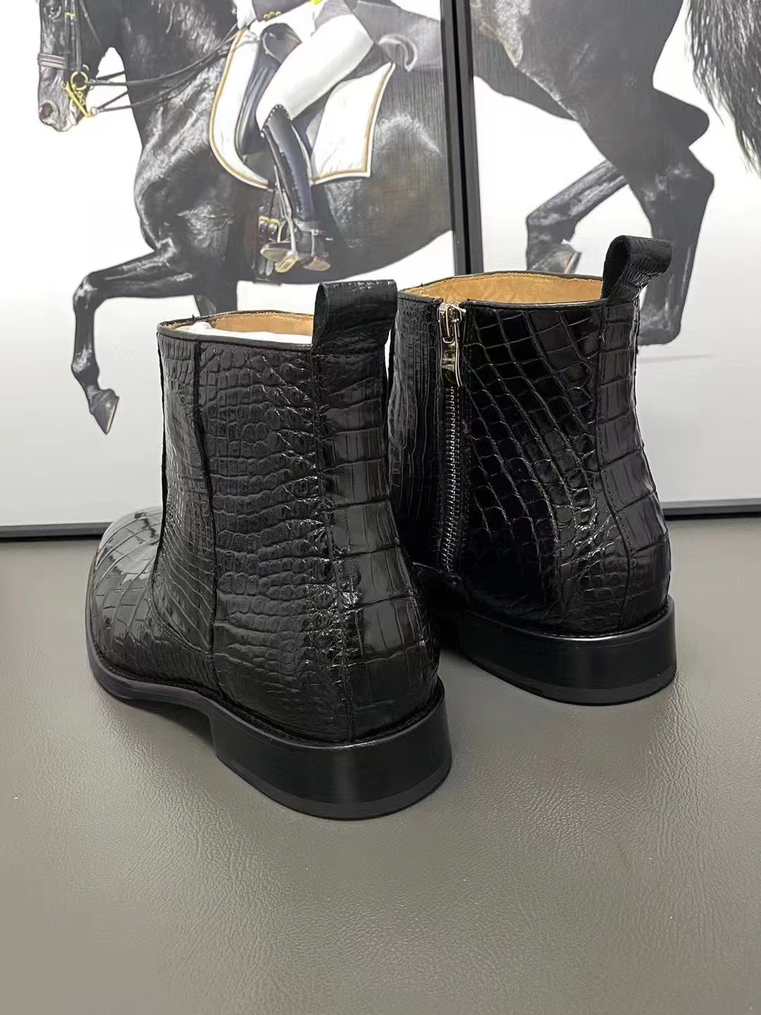 Preorder crocodile Shoes Men's Crocodile Leather Side Zipper Chelsea Boots