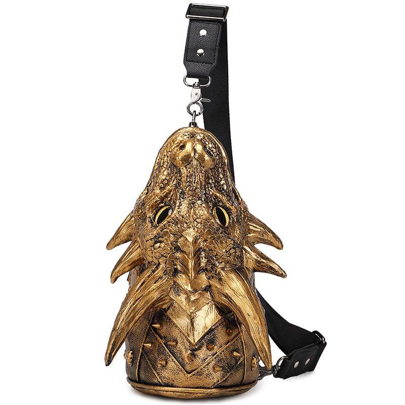 Rossie Viren 3D backpack with dragon head design, multi-way sling messenger bag, stylish crossbody bag with unique 3D details.