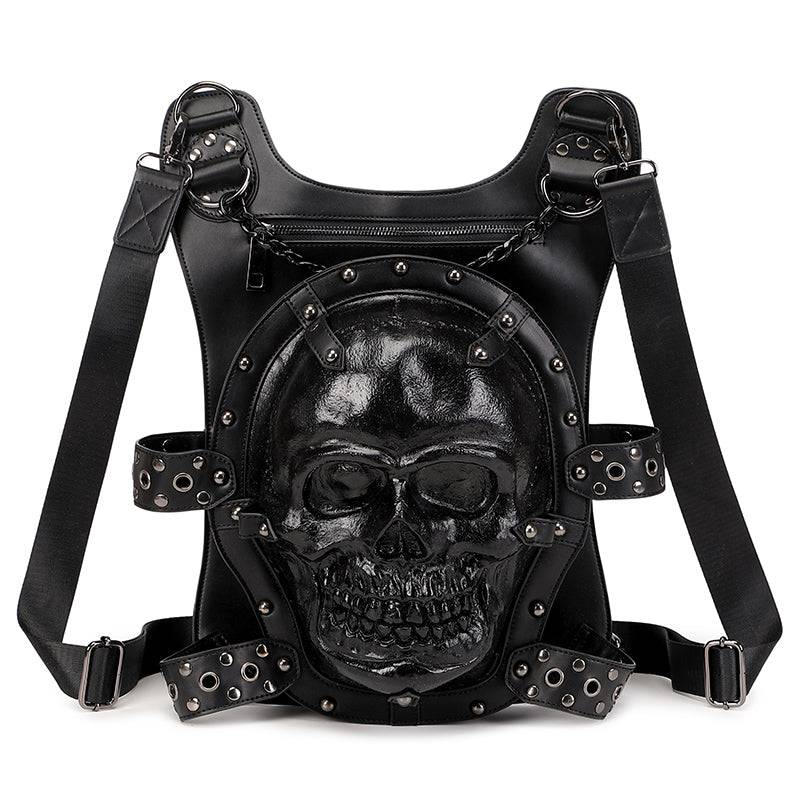 Rossie Viren unisex 3D skull backpack with chain handle, leisure style, showcasing its bold skull design and spacious interior.