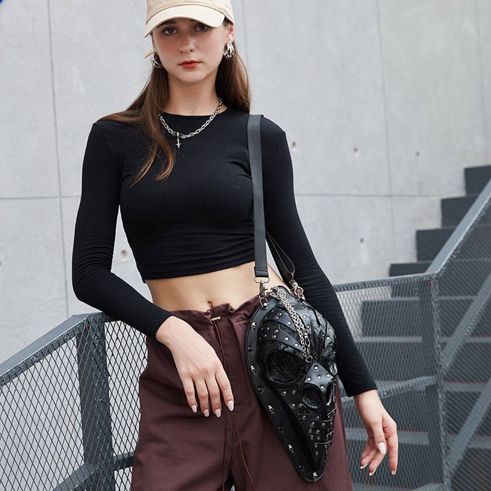Rossie Viren 3D Studded Bird Mouth Messenger Bag with chain handle, shoulder crossbody style, featuring vibrant 3D design and modern fashion details.