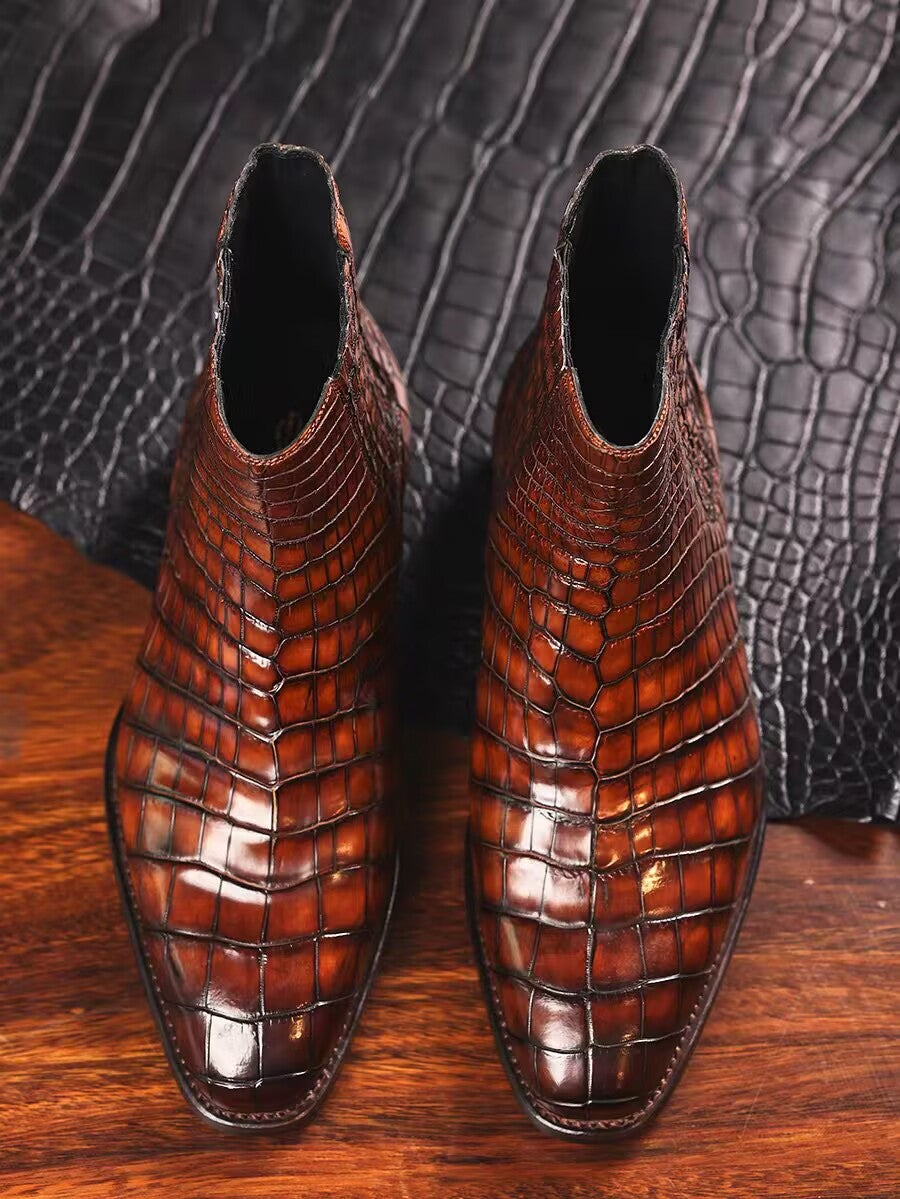 Preorder crocodile Shoes Men's Crocodile Leather Side Zipper Chelsea Boots