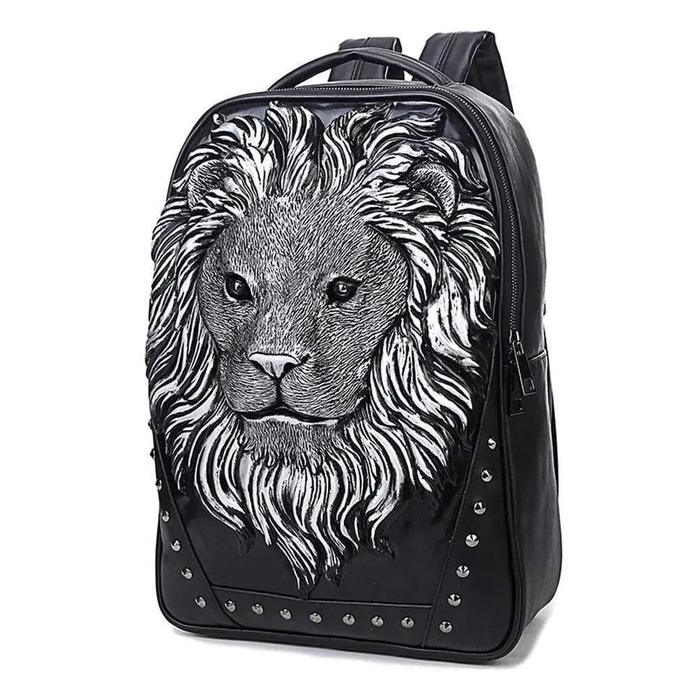 Rossie Viren 3D lion head design outdoor backpack with compartments, ideal for travel, outdoor activities, and carrying a computer.