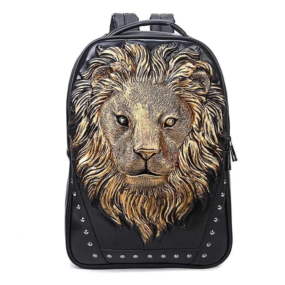 Rossie Viren 3D Lion Head Backpack with outdoor, travel, and computer storage, featuring detailed 3D animal design and sturdy straps.