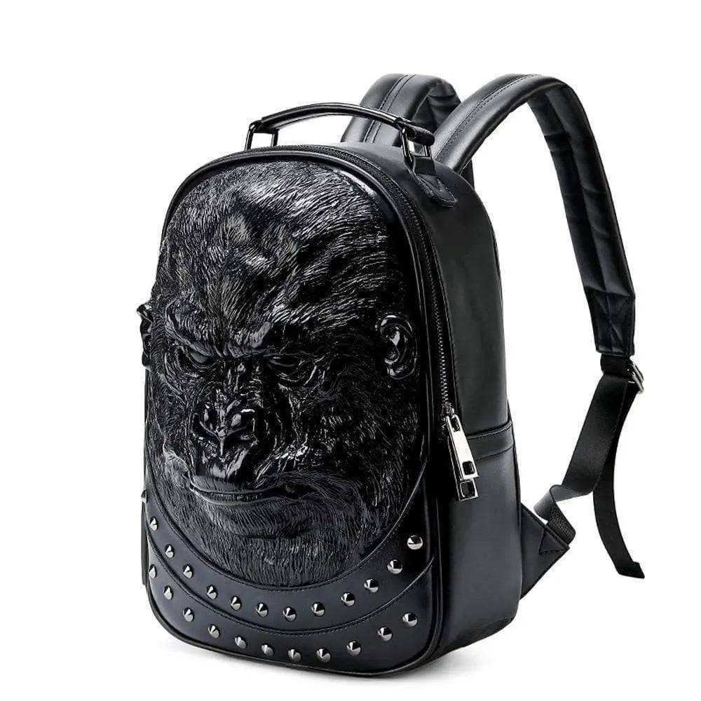 Rossie Viren 3D animal waterproof backpack with studded design, featuring a wild ape motif, hip-hop style, and rugged rucksack appearance.