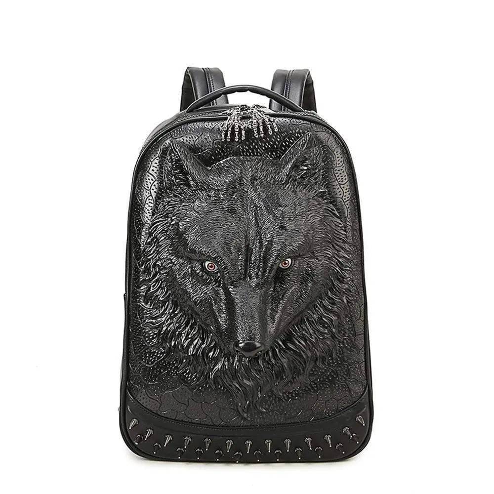 Rossie Viren 3D wolf face backpack showcasing detailed 3D animal design without hat, ideal for casual use and outdoor activities.