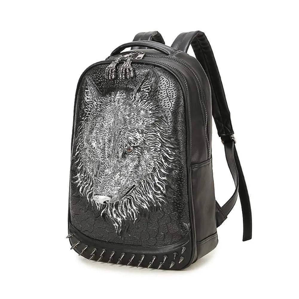 Rossie Viren 3D wolf face backpack showcasing detailed 3D animal design, without a hat, ideal for casual and outdoor use.