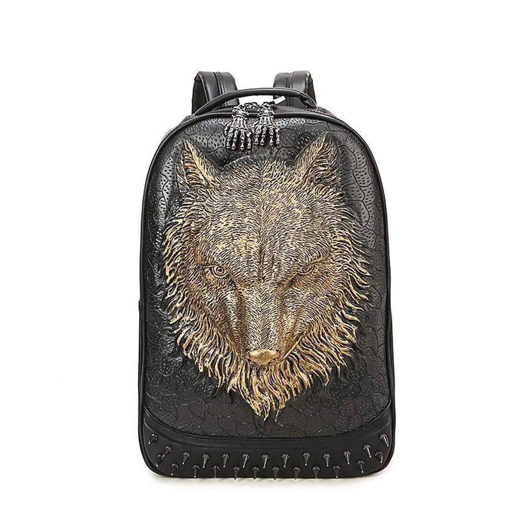 Rossie Viren 3D wolf face backpack featuring detailed animal design without hat, ideal for casual or school use.