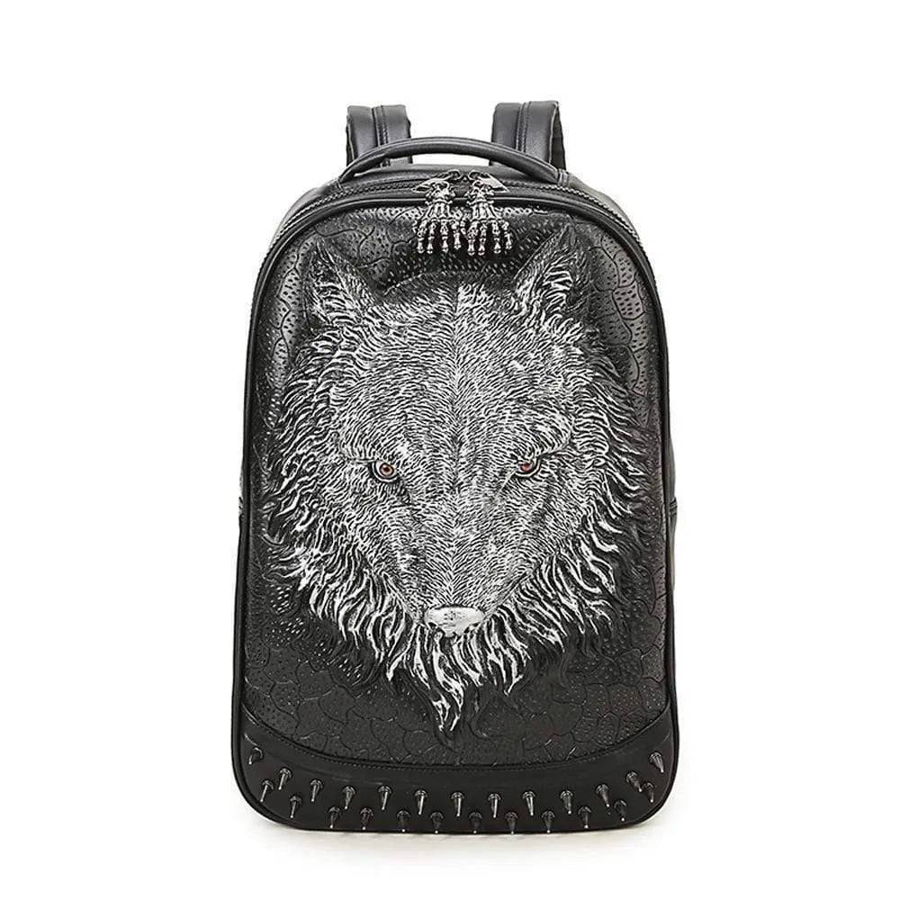 Rossie Viren 3D wolf face backpack without hat, featuring detailed animal design and sturdy straps for kids and teens.