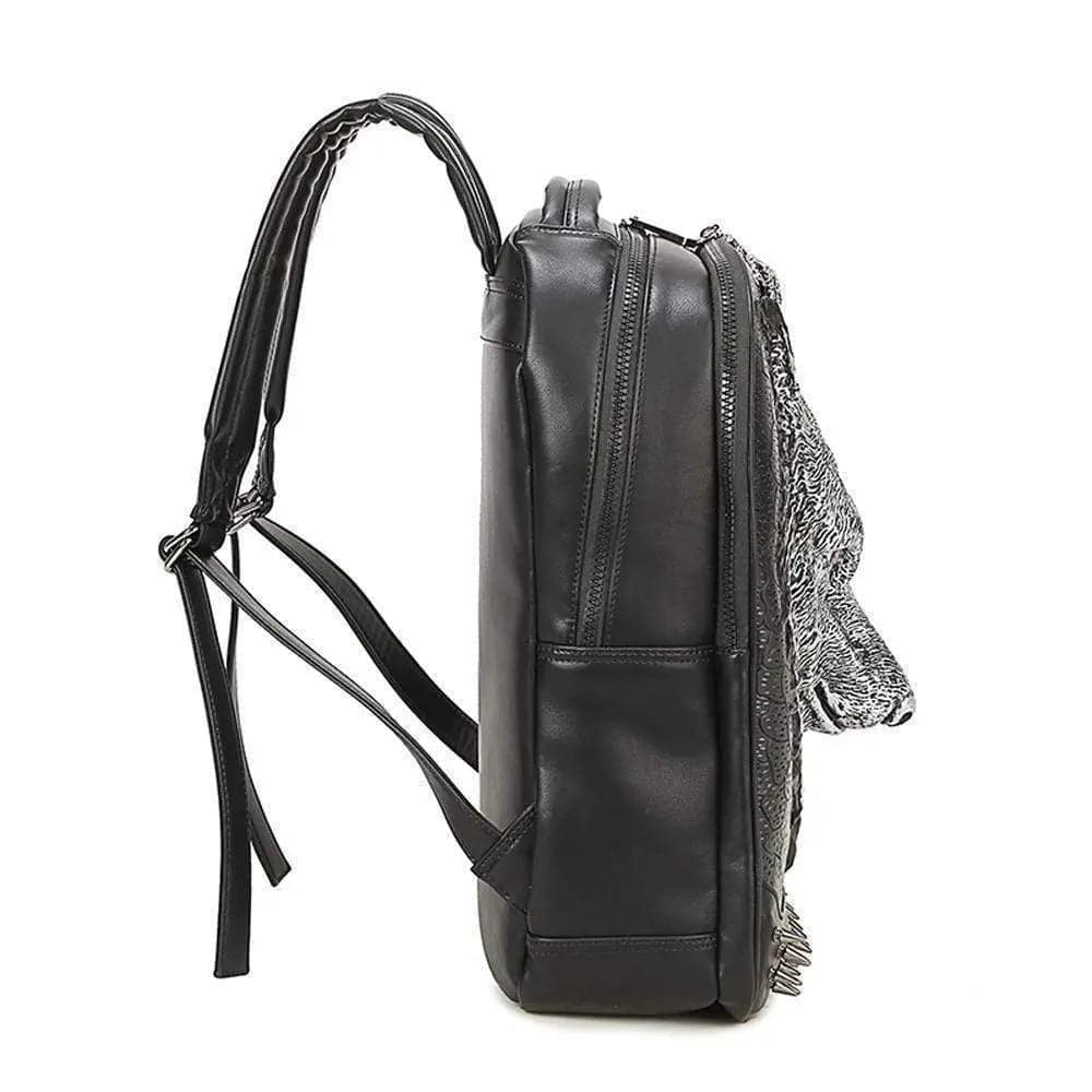 Rossie Viren 3D wolf face backpack featuring detailed 3D animal design, without hat, ideal for casual or school use.