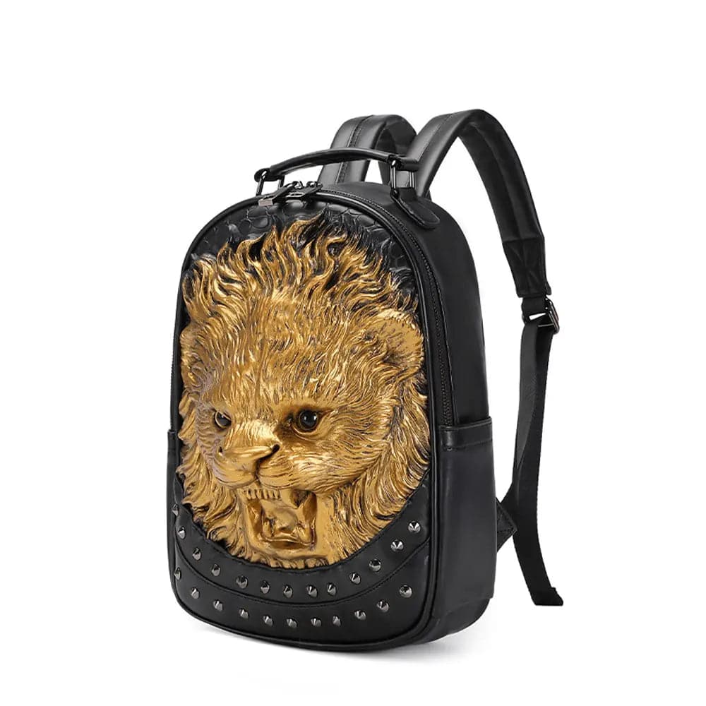 Unisex 3D lion backpack by Rossie Viren featuring a happy, small lion design, ideal for leisure and casual use.