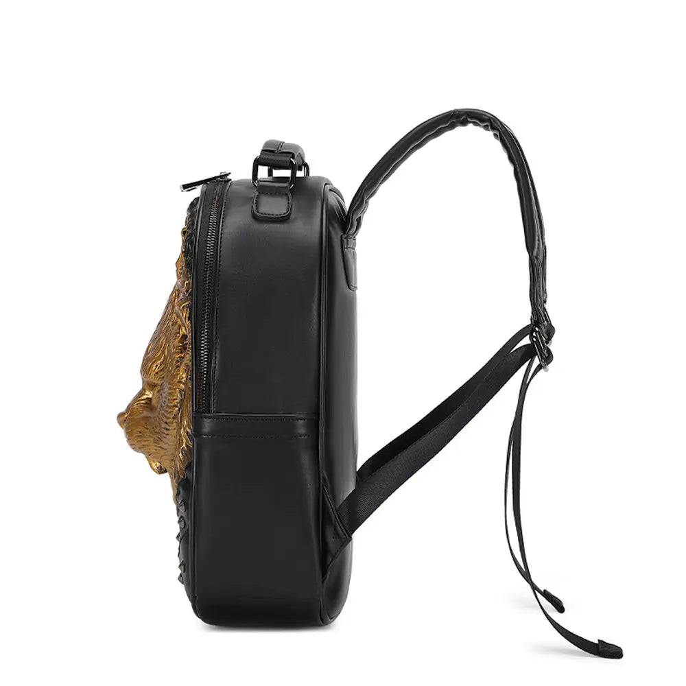 Unisex 3D lion backpack by Rossie Viren featuring a small, happy lion face design and leisure style for everyday use.
