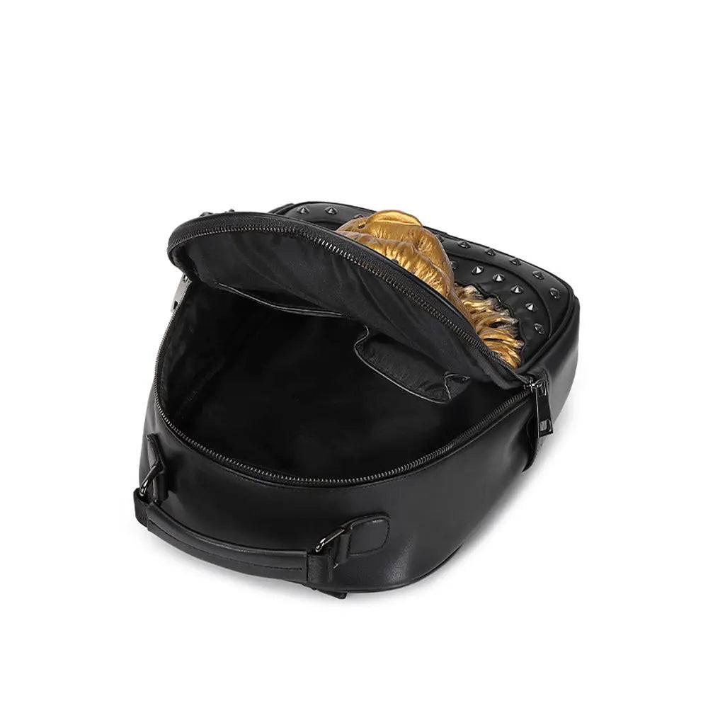 Unisex Rossie Viren 3D Lion backpack with a happy small lion face design, featuring adjustable straps and spacious main compartment.