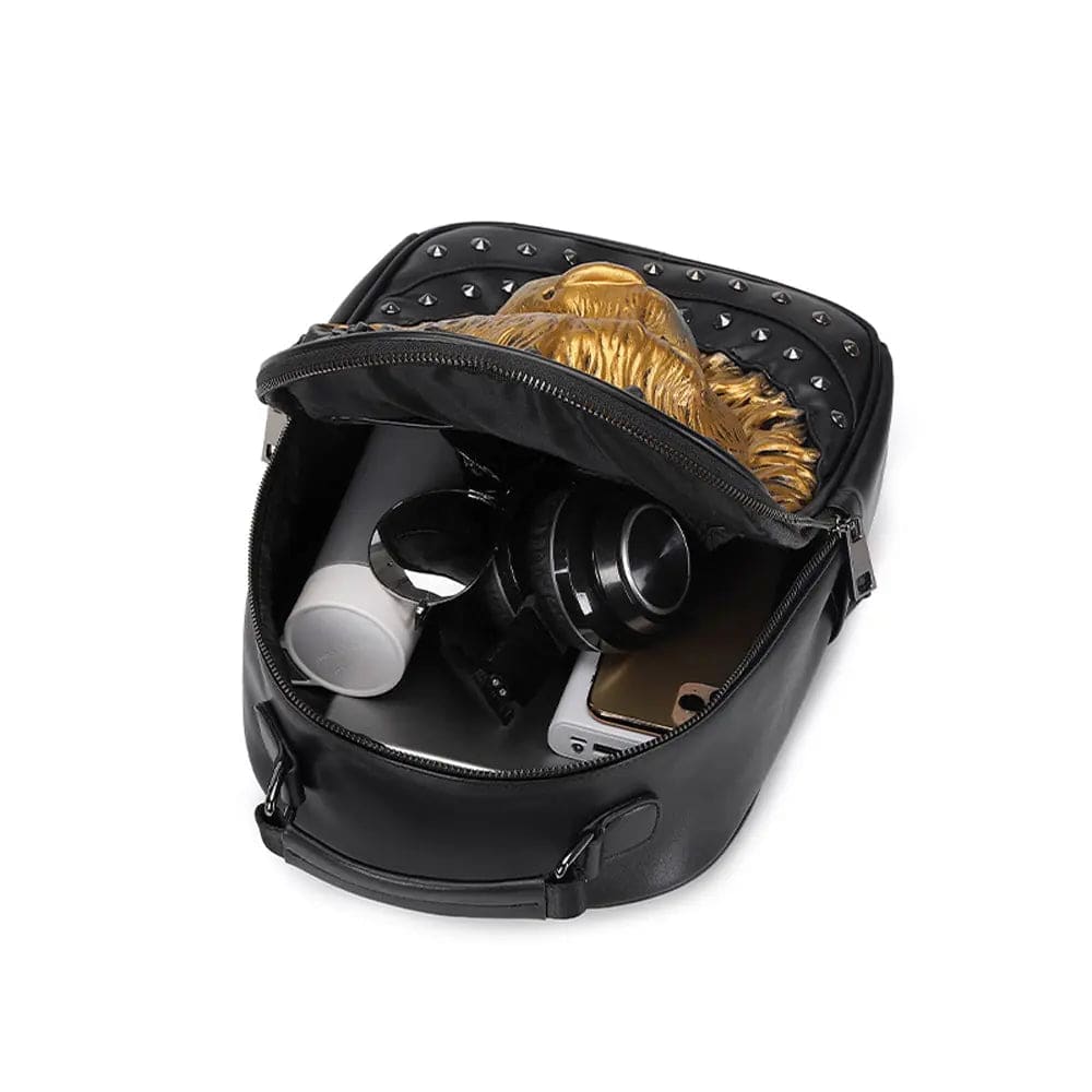 Unisex 3D lion backpack by Rossie Viren featuring a happy small lion design, perfect for leisure and casual use.