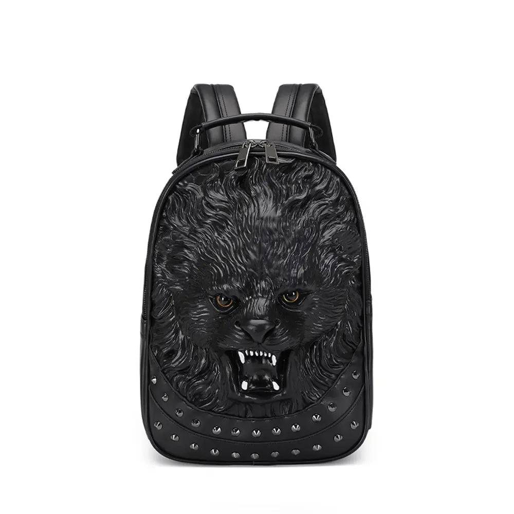 Unisex 3D Lion backpack by Rossie Viren featuring a small, happy lion design with stylish leisure straps and compartments.