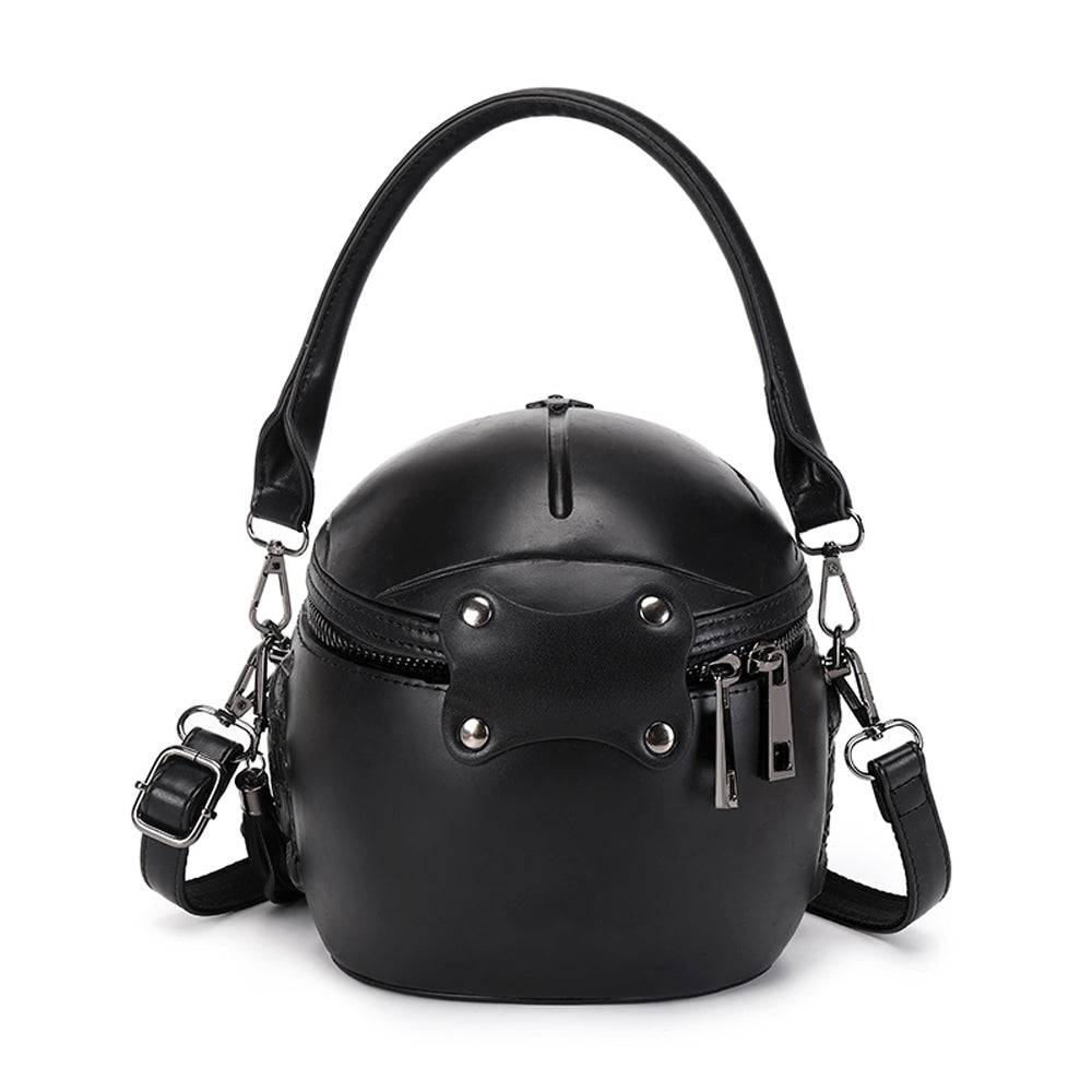 Rossie Viren 3D Skull cross body bag with helmet and earphone design, featuring a handle and shoulder strap.
