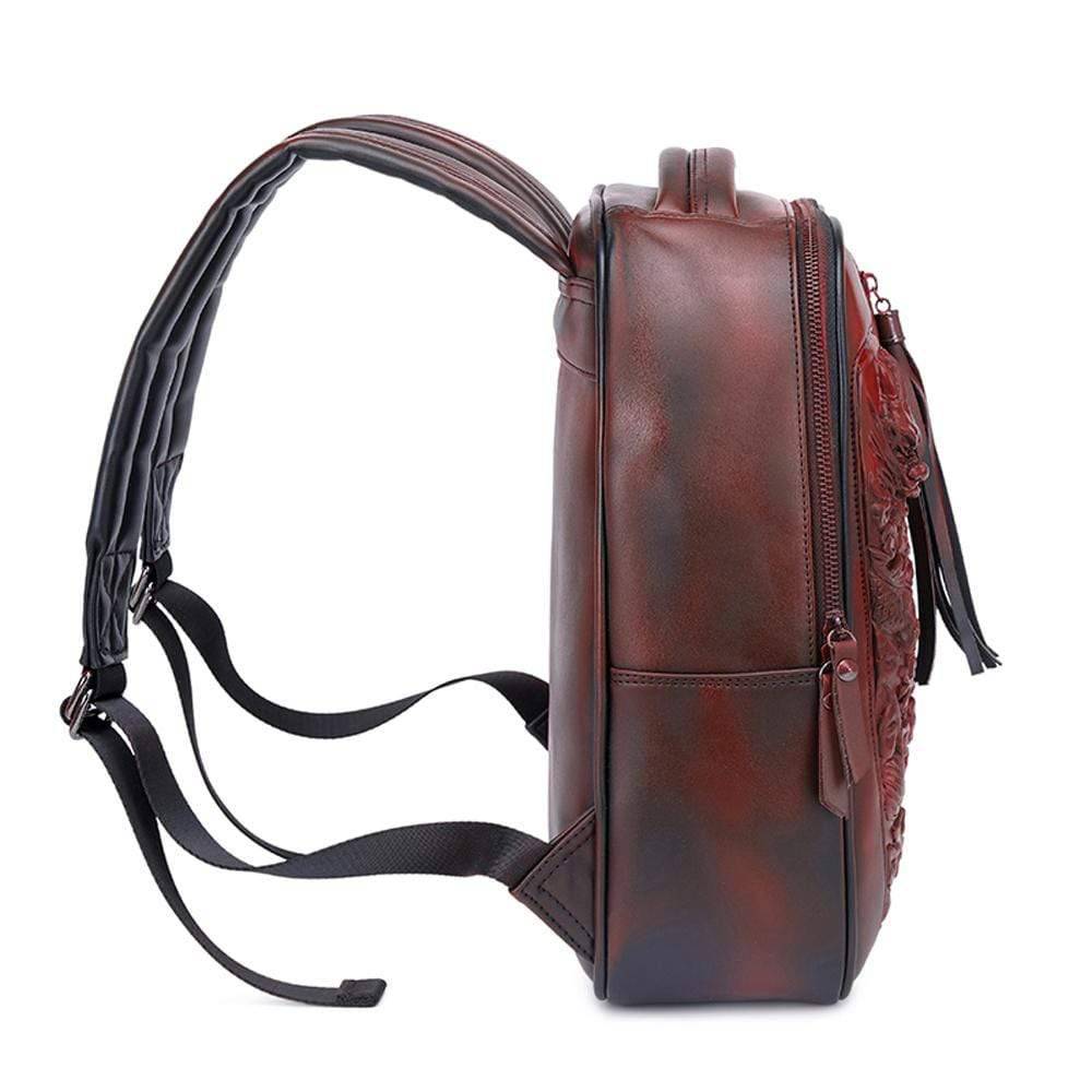 Rossie Viren 3D Chinese double flying dragon backpack with waterproof design, lightweight 14-inch computer rucksack, detailed dragon imagery.