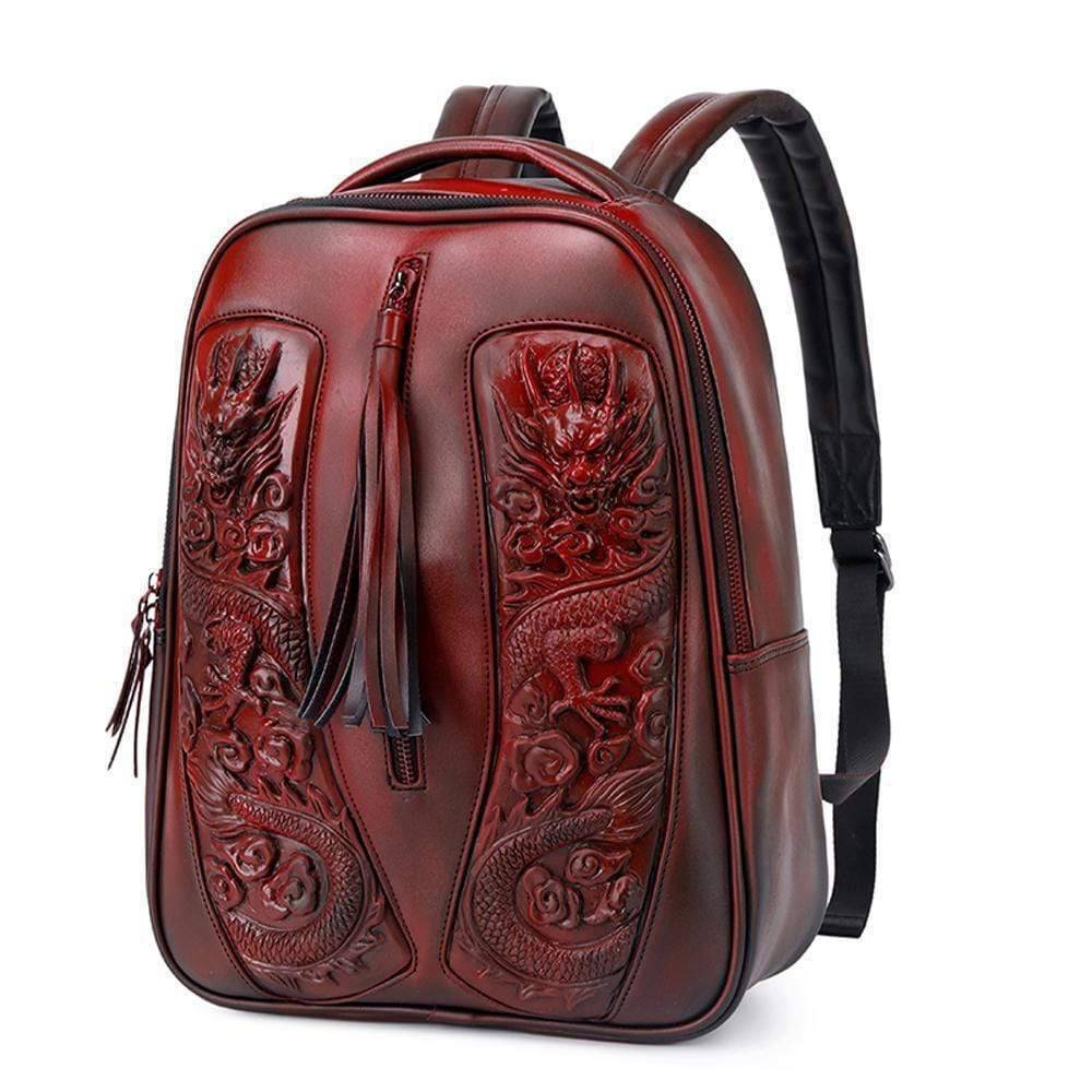 Rossie Viren 3D Chinese Double Flying Dragon Backpack, waterproof 14-inch lightweight computer rucksack with detailed dragon design.