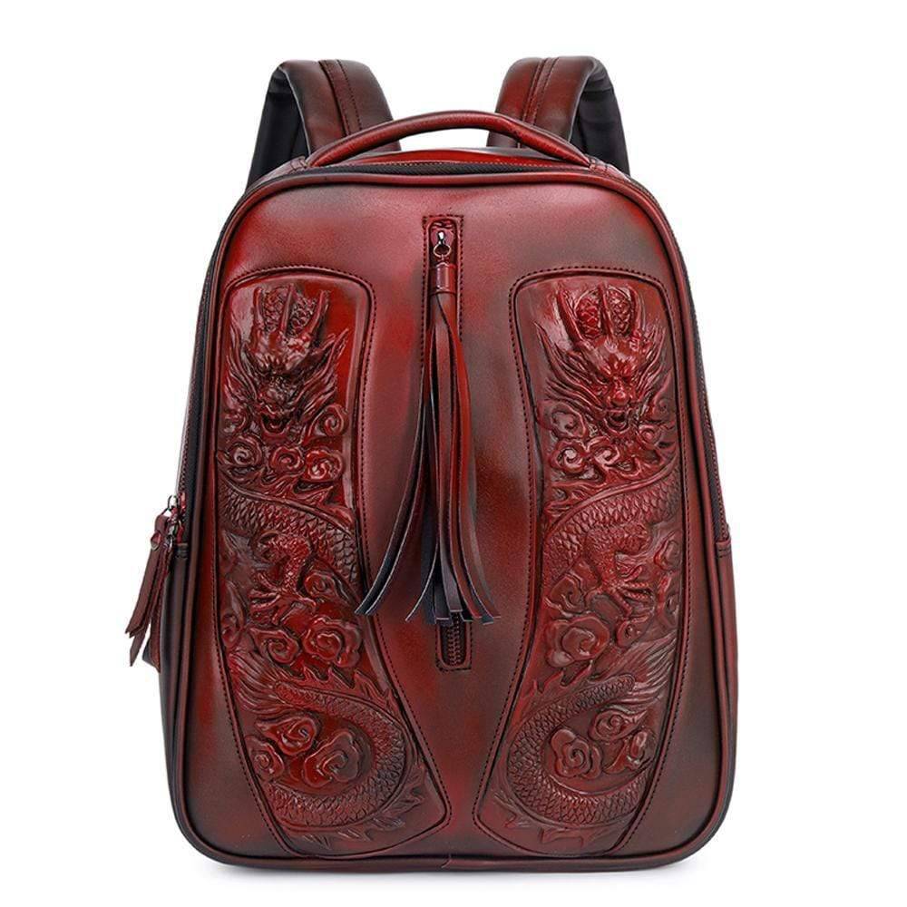 Rossie Viren 3D Chinese Double Flying Dragon Backpack with waterproof design, lightweight 14-inch computer rucksack, detailed dragon artwork
