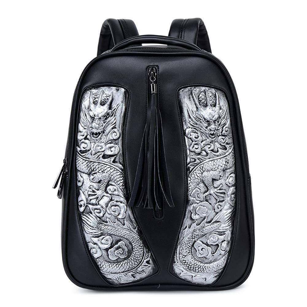 3D Chinese double flying dragon backpack by Rossie Viren, waterproof 14-inch lightweight computer rucksack for students.