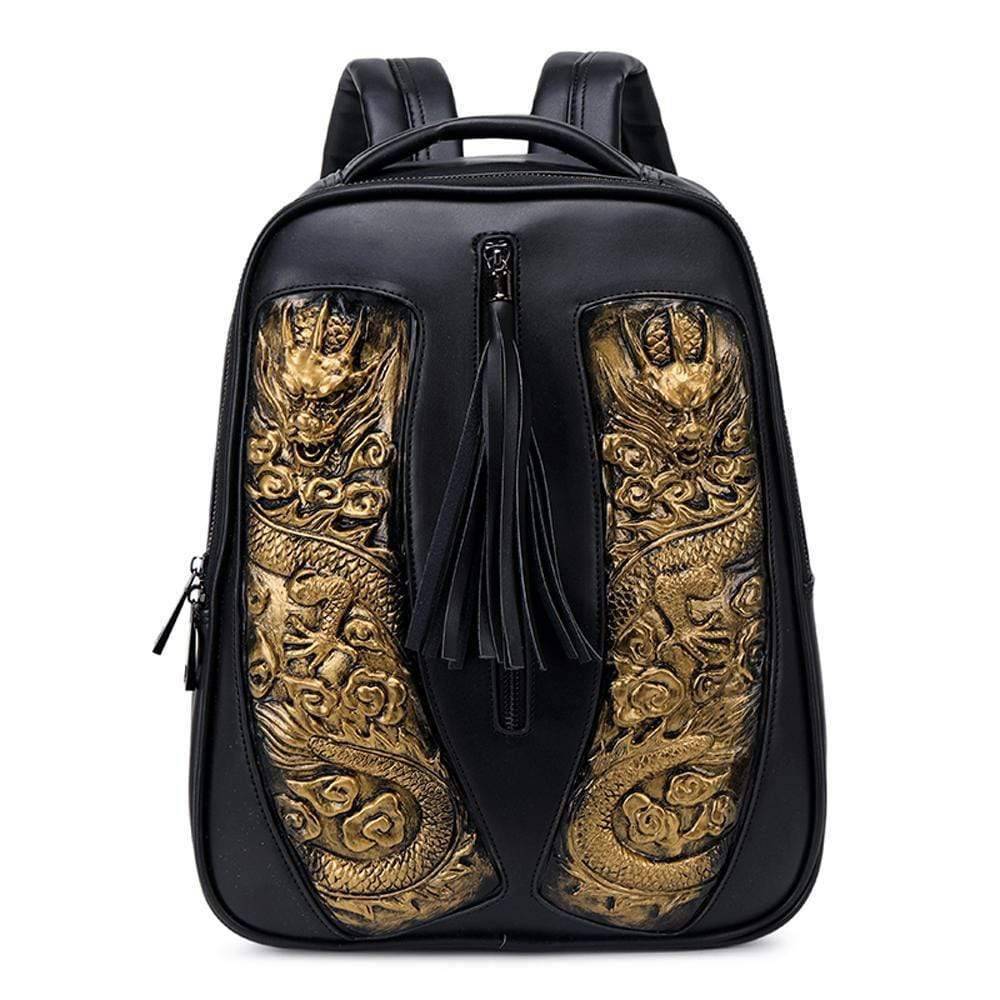 3D Chinese double flying dragon backpack by Rossie Viren, waterproof 14-inch lightweight computer rucksack with detailed dragon design