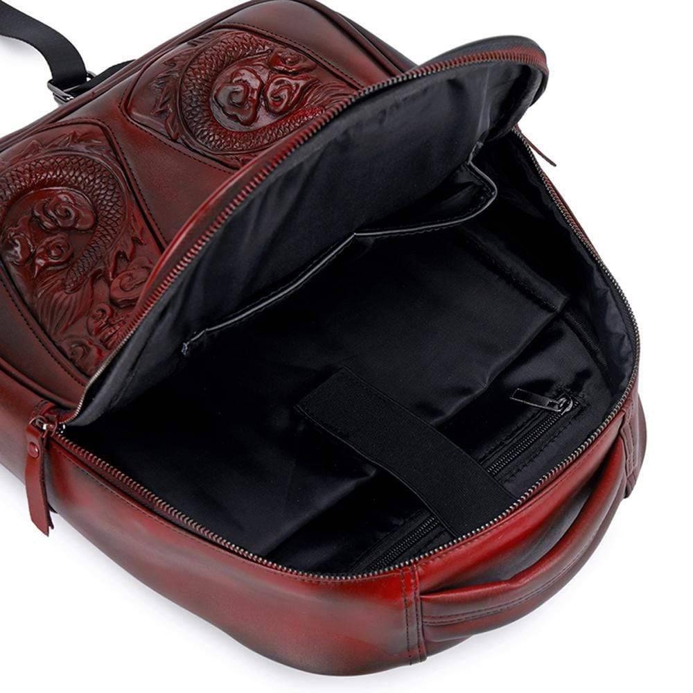 Rossie Viren 3D Chinese Double Flying Dragon backpack, waterproof 14-inch lightweight rucksack with detailed dragon design.
