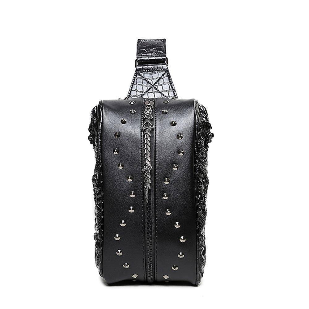Rossie Viren 3D Flying Chinese Dragon backpack with detailed dragon design, ideal for outdoor travel and carrying a computer.