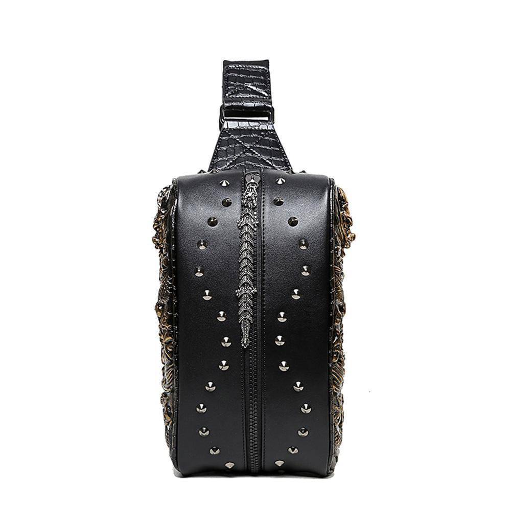 Rossie Viren 3D Flying Chinese Dragon backpack with detailed dragon design, ideal for outdoor travel and carrying a computer.