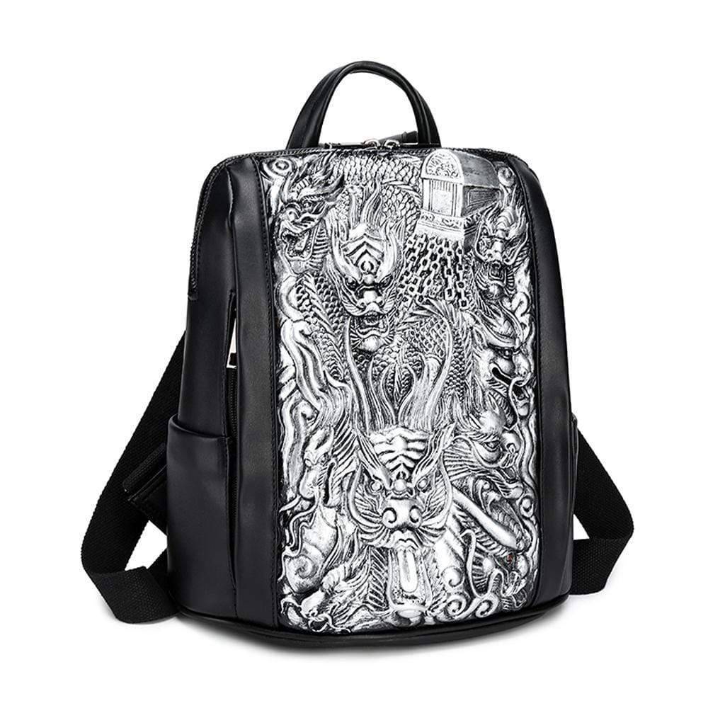 Rossie Viren 3D Flying Dragon waterproof backpack featuring detailed dragon design and sturdy straps.
