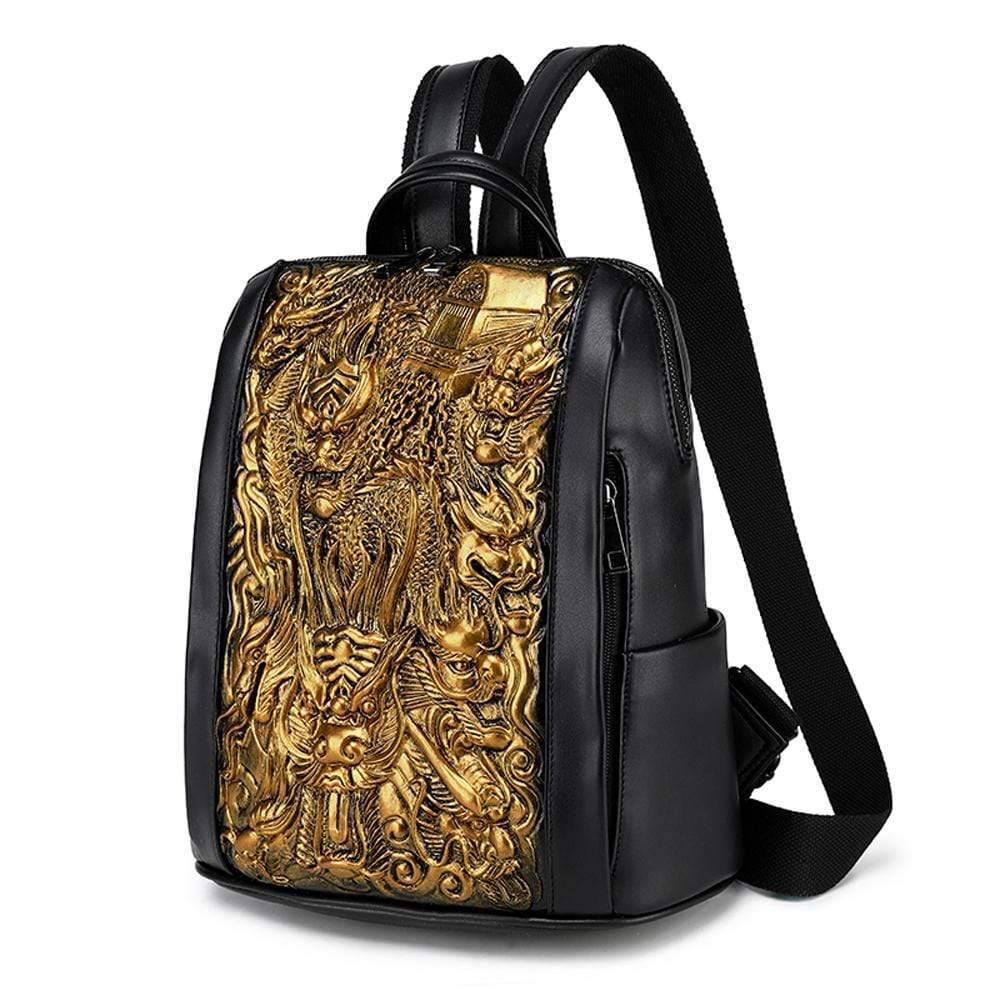 Rossie Viren 3D flying dragon waterproof backpack featuring detailed dragon design and sturdy straps for outdoor use.