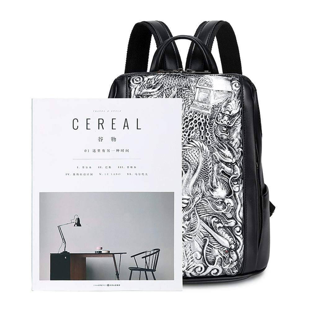 Rossie Viren 3D Flying Dragon waterproof backpack featuring a detailed dragon design and durable material for outdoor use.