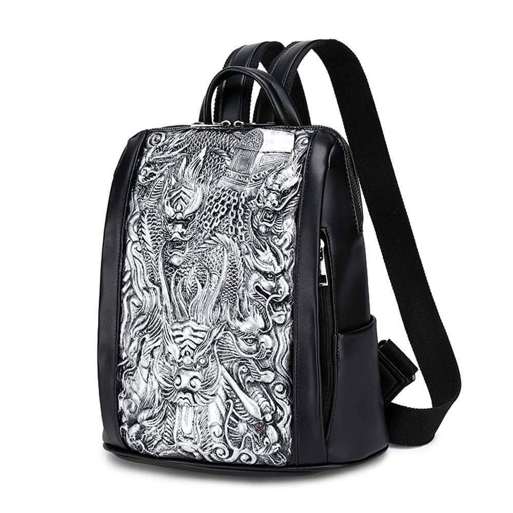 Rossie Viren 3D Flying Dragon waterproof backpack featuring a detailed dragon design and durable outdoor material.