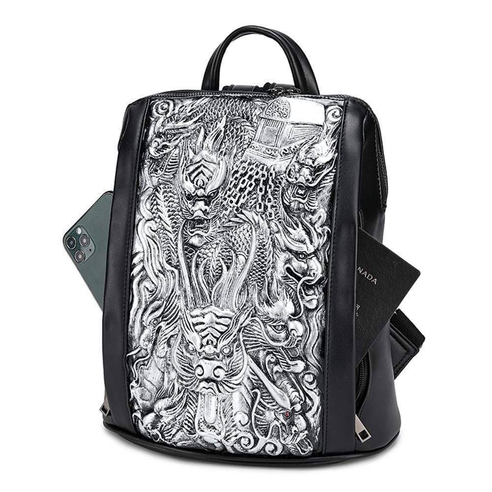 Rossie Viren 3D flying dragon waterproof backpack featuring detailed dragon design and sturdy straps, suitable for school or travel.