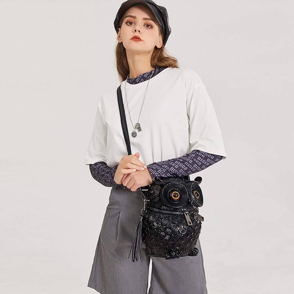 Rossie Viren 3D owl handle shoulder messenger backpack with animal design, ideal for girls, featuring a compact crossbody style.