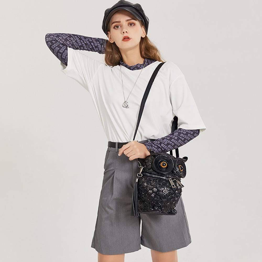 Rossie Viren 3D owl handle shoulder messenger backpack featuring a detailed owl design, perfect for girls and casual wear.