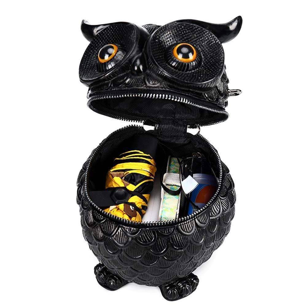 3D owl handle shoulder messenger backpack by Rossie Viren, featuring an animal-themed design with adjustable strap and spacious interior.