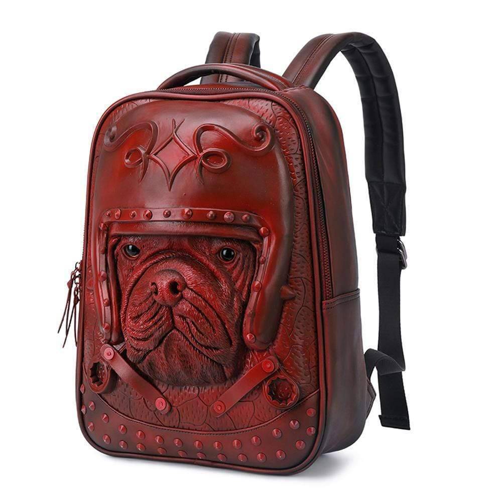 Rossie Viren 3D Sha Pei dog backpack with helmet design, studded accents, 14-inch lightweight computer rucksack for daily use