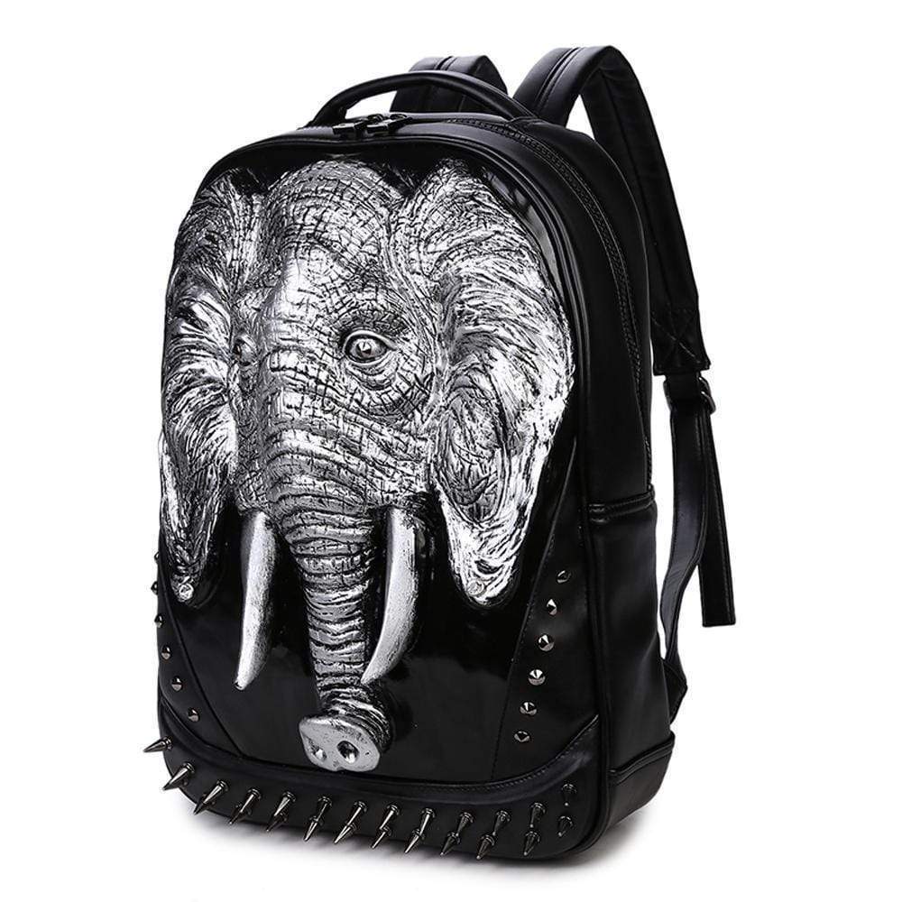 Rossie Viren 3D elephant backpack for children, studded design, school bag with animal print and ample space for laptops and books.