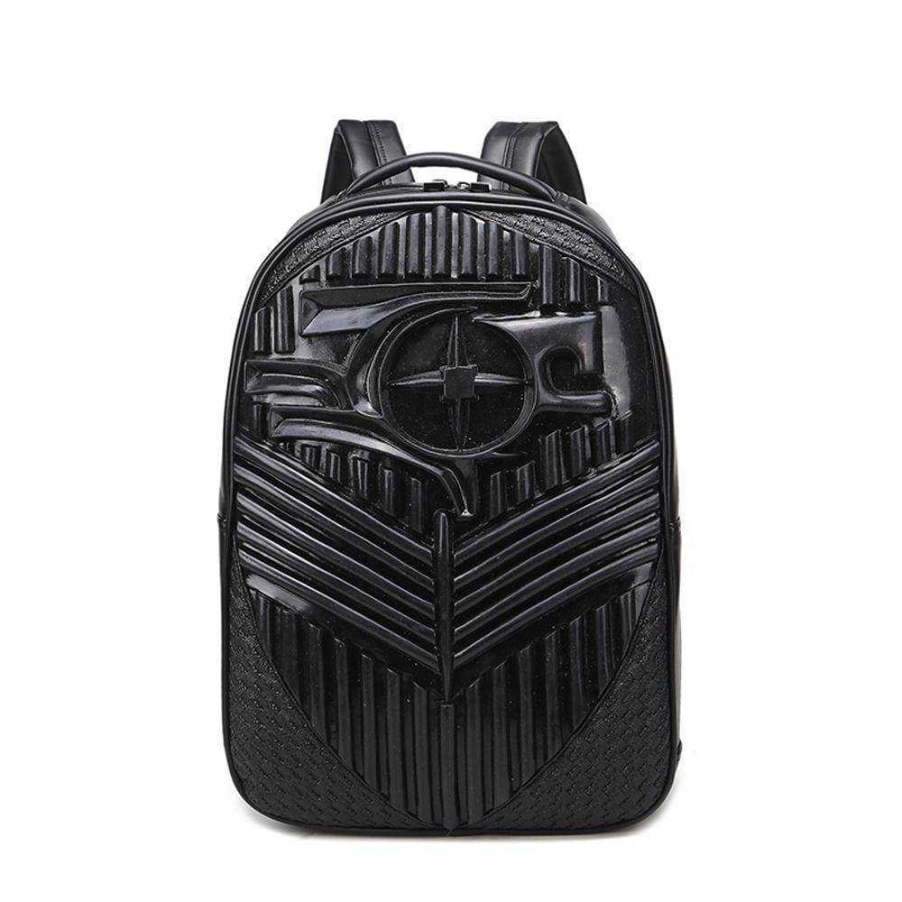 3D ghost skull backpack by Rossie Viren featuring bullet rivets, unisex design, suitable for laptops and travel.