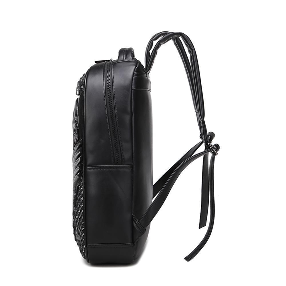 Rossie Viren 3D Ghost Skull backpack with bullet rivets, unisex design, suitable for laptops, travel, and students.