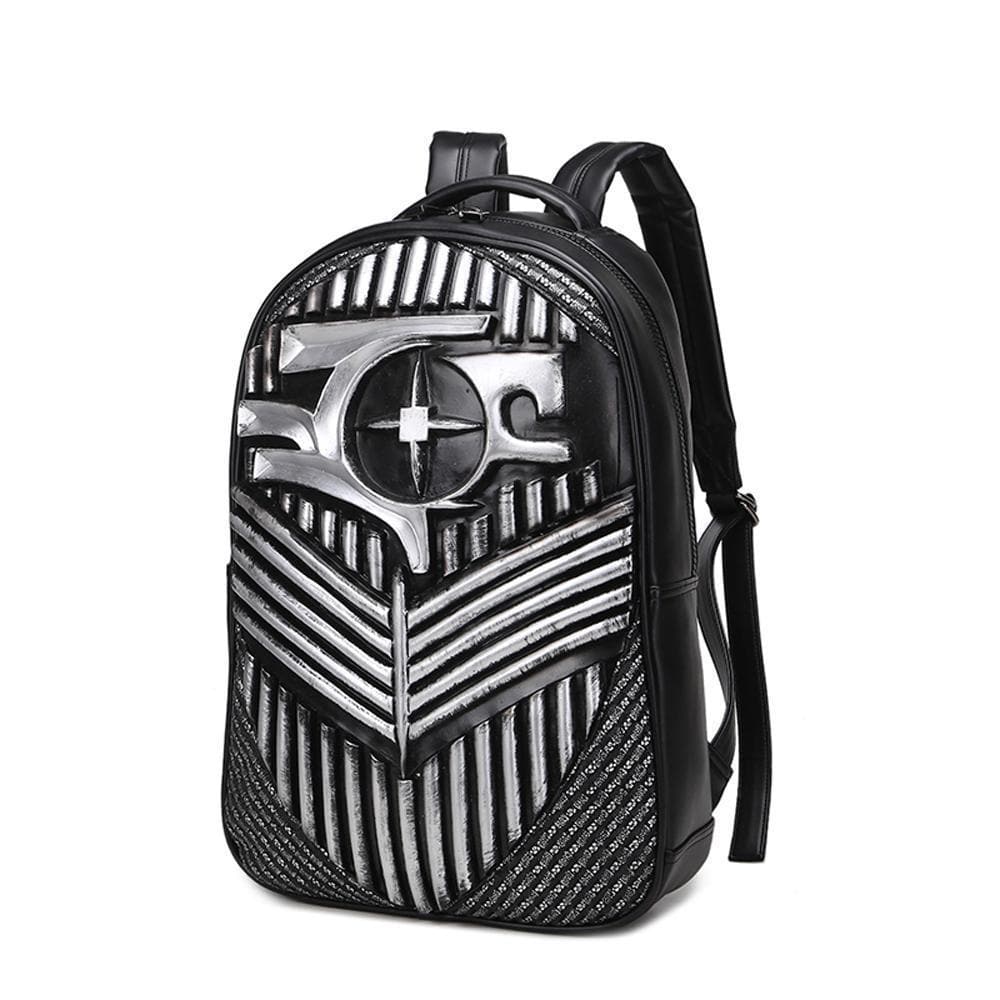 3D Ghost Skull Backpack by Rossie Viren featuring bullet rivets, unisex design, suitable for laptop and travel use.