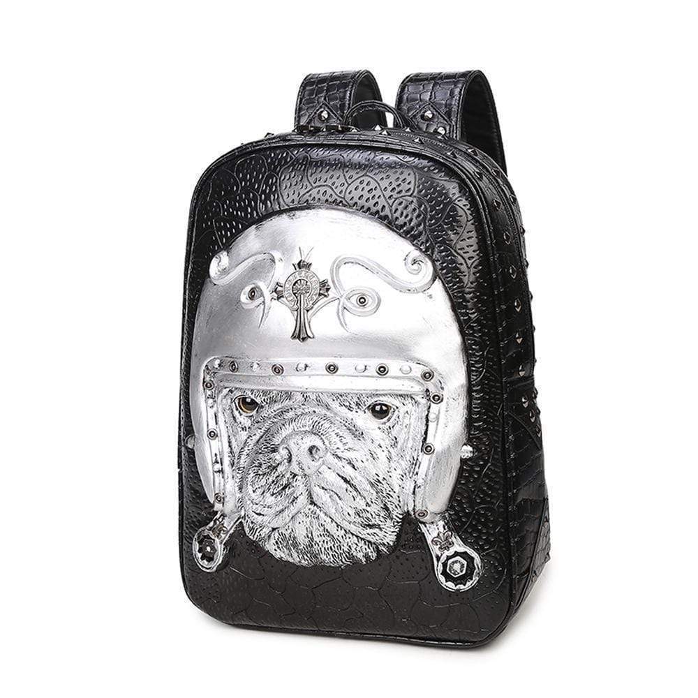 Unisex 3D dog pattern backpack by Rossie Viren, featuring creative animal design, trendy style, and without studs.