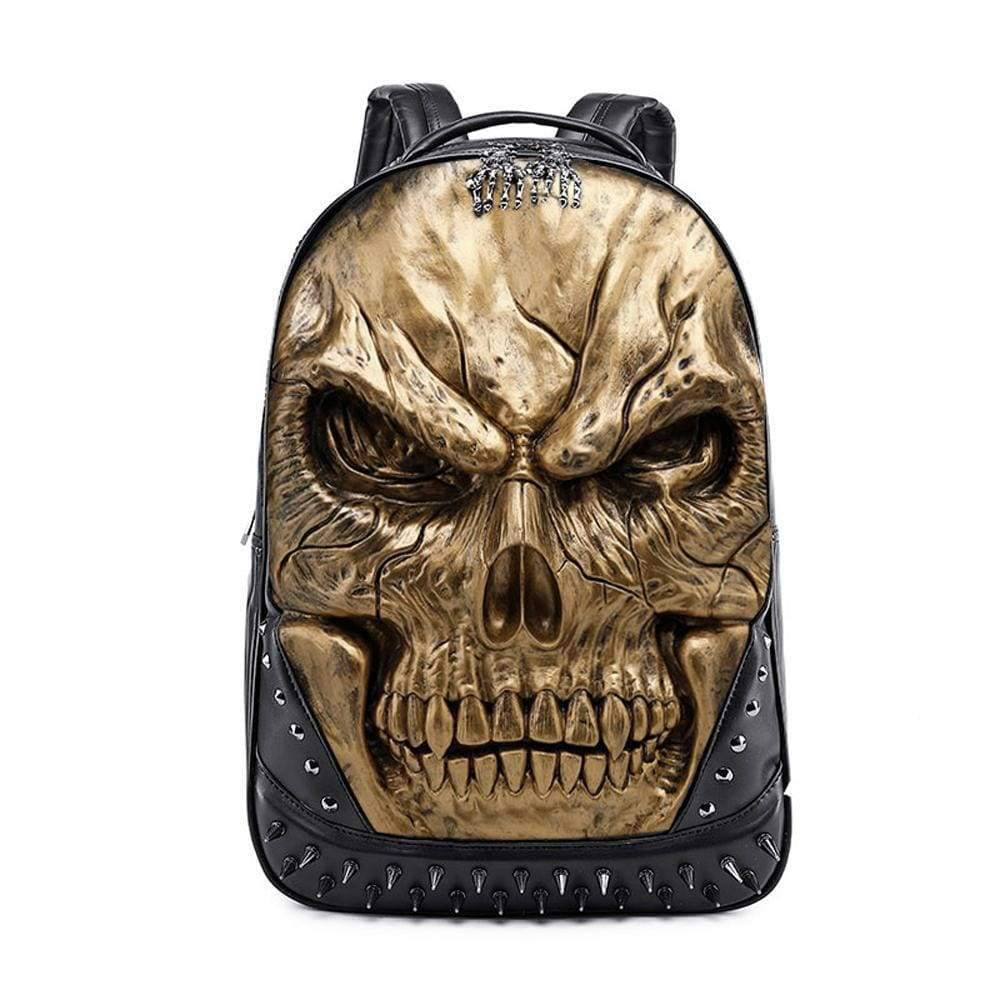 Large 3D skull face backpack by Rossie Viren, waterproof rivet rucksack with a bold skull design, ideal for students and leisure use.