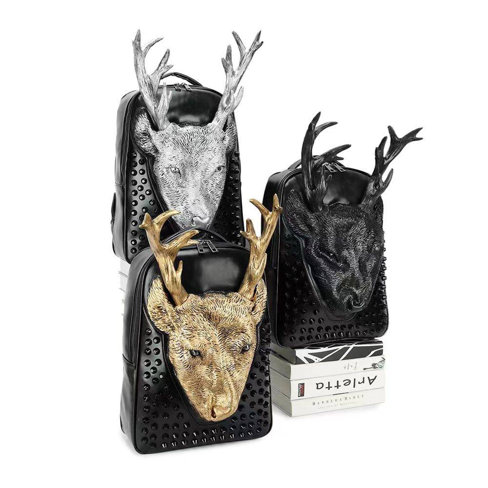 Rossie Viren 3D cow head studded backpack showing detailed cow face design with stud embellishments and adjustable straps.