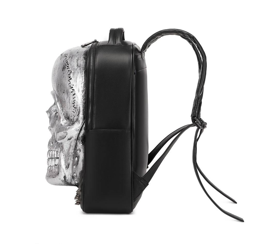 Rossie Viren 3D Bags fashion skull backpack with smile and studded details, showcasing a trendy and edgy design.
