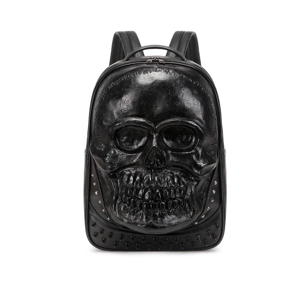 Rossie Viren 3D Bags fashion skull backpack with smile studs, featuring a bold, edgy design and adjustable shoulder straps.