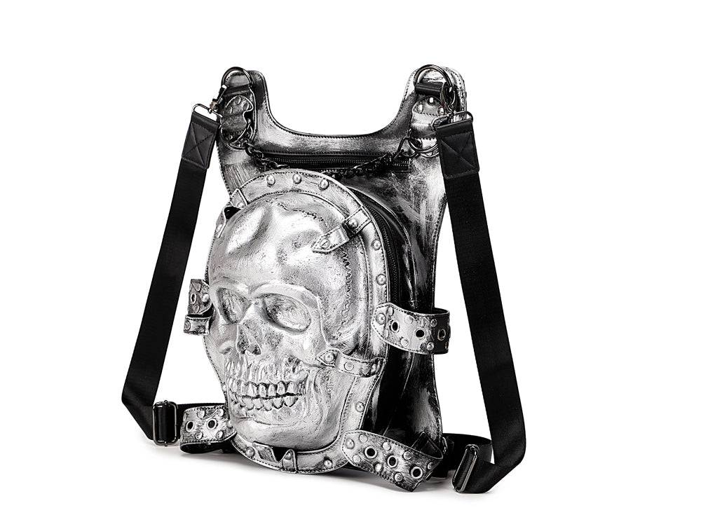 Rossie Viren 3D Skull Backpack for women featuring a bold, smiling skull design with adjustable straps and spacious interior.