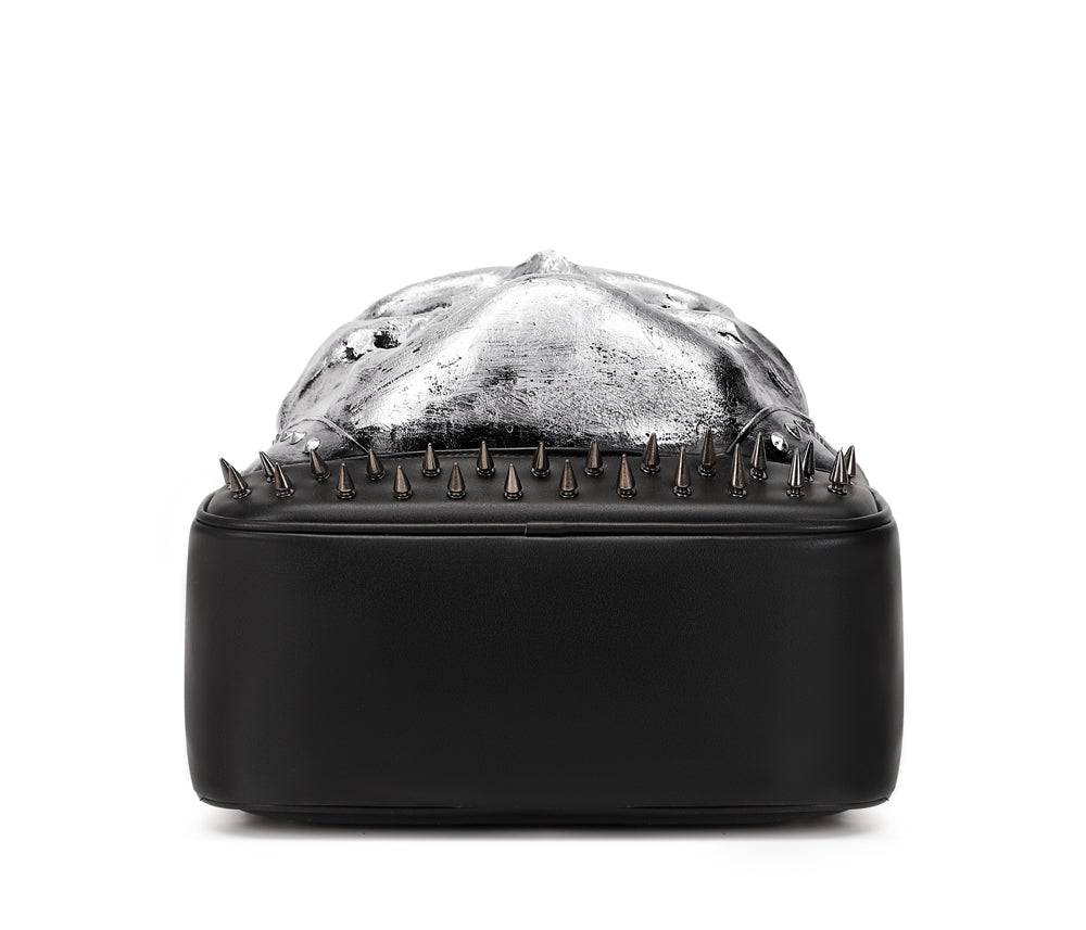 Rossie Viren 3D Bags fashion skull backpack with studded design, featuring a bold skull motif and adjustable straps.